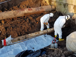 December 2019 - View looking north: Subsurface asbestos removal from south side of pump house. 