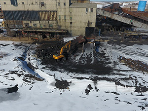 February 2021 - Breeze Crusher (aka Ball Mill) building demolition; creates access for abatement of Asbestos-Containing Materials of Coal Crusher building