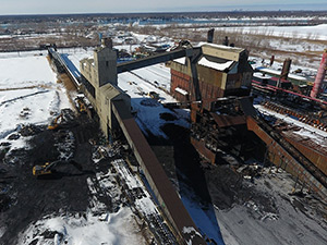 February 2021 - South Side of Coal Crusher building prepared for removal of Asbestos-Containing Materials; Breeze Crusher building and mezzanine removed