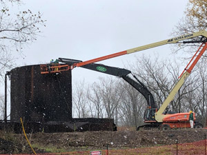 November 2019 - Site 108 - view looking northeast.  Cutting and removal of Tank 2 sidewall.  