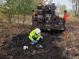 October 2020 - Collecting surface and near surface soil samples at a drilling location at Site 110