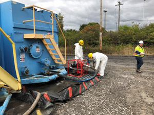 October 2019 - Site 108 - view looking west.  Setting up the pump and associated piping in preparation for discharge.