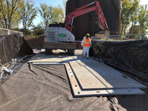 October 2019 - Site 108 - view looking east.  Durabase mats placed on top of nonwoven fabric.