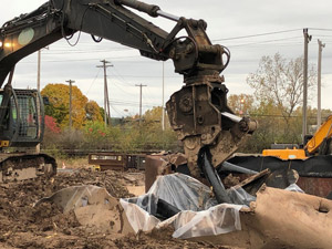 October 2019 - Site 108 - view looking northwest. Shear used to size steel piping impacted by tar from Tank 3.