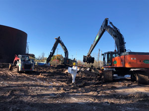 October 2019 - Site 108 - view looking west.  Mixing and stabilizing tar in Tank 3. 